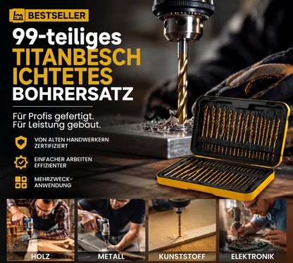 🔥🔧 Hocheffizientes Werkzeug, das von erfahrenen Handwerkern geschätzt wird! Direkt vom Hersteller: 99-teiliges Set titanbeschichteter Bohrer.
