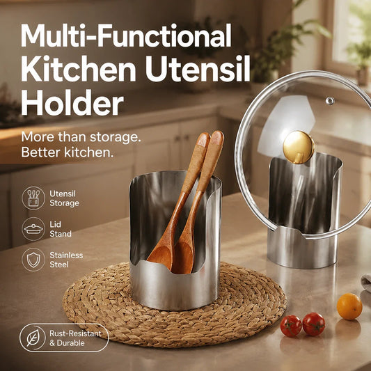 🍳 Multifunktionaler Küchenutensilien-Organizer | Hochwertiger Edelstahl für hohe Stabilität · Platzsparendes vertikales Design · Leicht zu reinigen und ölbeständig