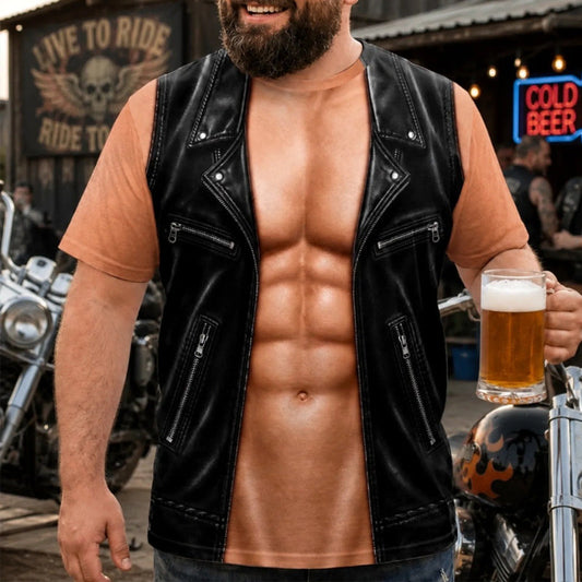 ❄️✨Lustiges Herren-T-Shirt mit Fake-Muskelprint – Auffälliges Party-Shirt für BBQ, Motorradtouren, Partys & als Geschenk